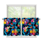Turquoise Hawaiian Fruits Pattern Print Tier Curtains