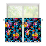 Turquoise Hawaiian Fruits Pattern Print Tier Curtains