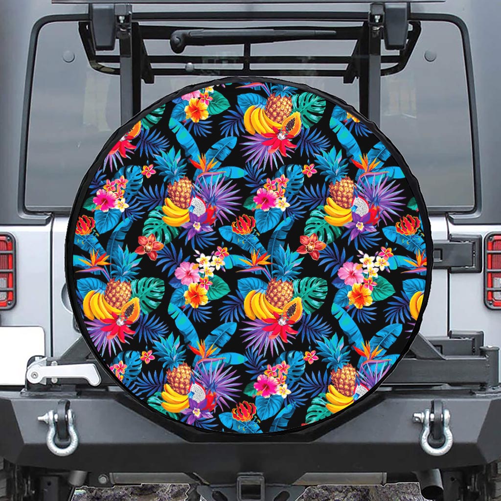 Turquoise Hawaiian Fruits Pattern Print Tire Cover