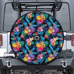 Turquoise Hawaiian Fruits Pattern Print Tire Cover With Camera Hole