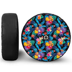 Turquoise Hawaiian Fruits Pattern Print Tire Cover With Camera Hole