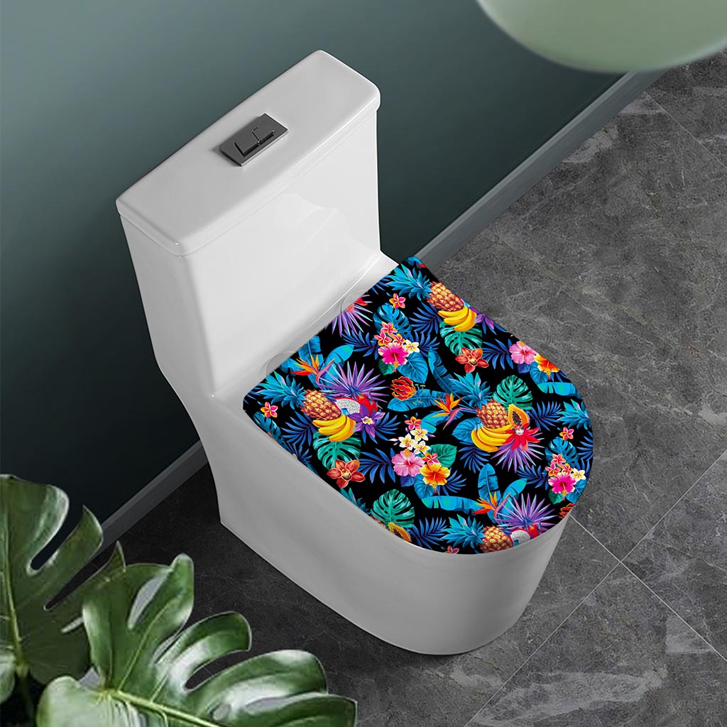 Turquoise Hawaiian Fruits Pattern Print Toilet Lid Cover