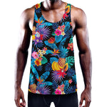 Turquoise Hawaiian Fruits Pattern Print Training Tank Top