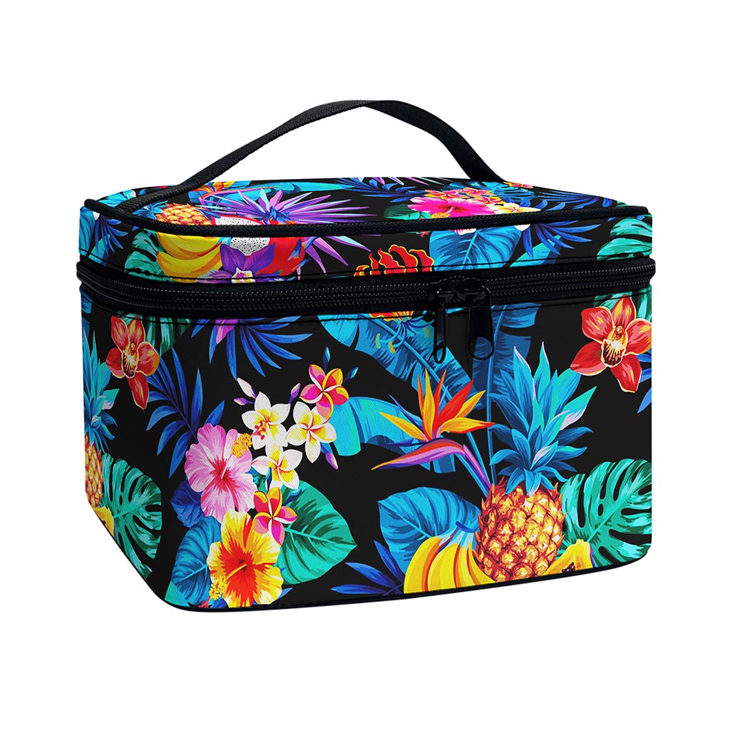 Turquoise Hawaiian Fruits Pattern Print Travel Makeup Bag