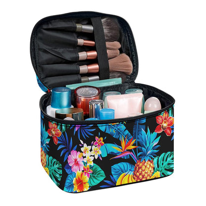 Turquoise Hawaiian Fruits Pattern Print Travel Makeup Bag