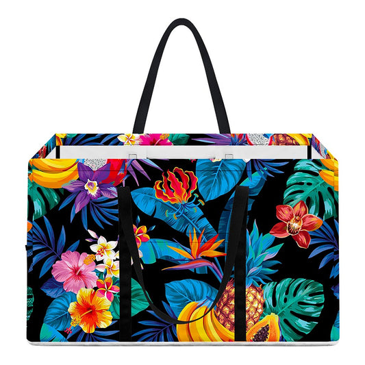 Turquoise Hawaiian Fruits Pattern Print Utility Tote Bag