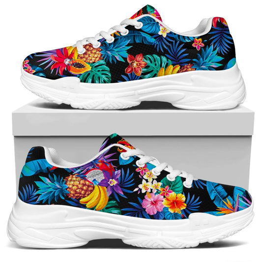 Turquoise Hawaiian Fruits Pattern Print White Chunky Shoes