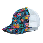 Turquoise Hawaiian Fruits Pattern Print White Mesh Trucker Cap