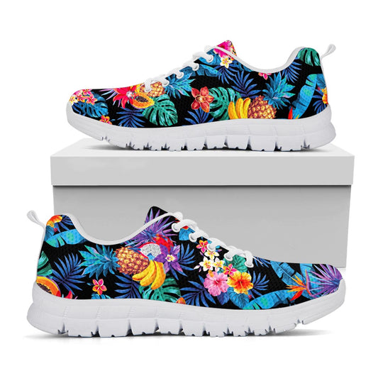 Turquoise Hawaiian Fruits Pattern Print White Running Shoes