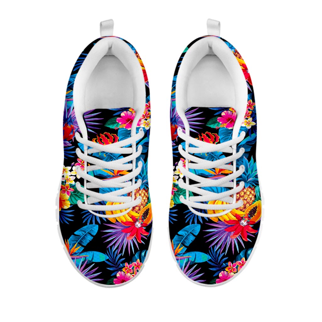 Turquoise Hawaiian Fruits Pattern Print White Running Shoes