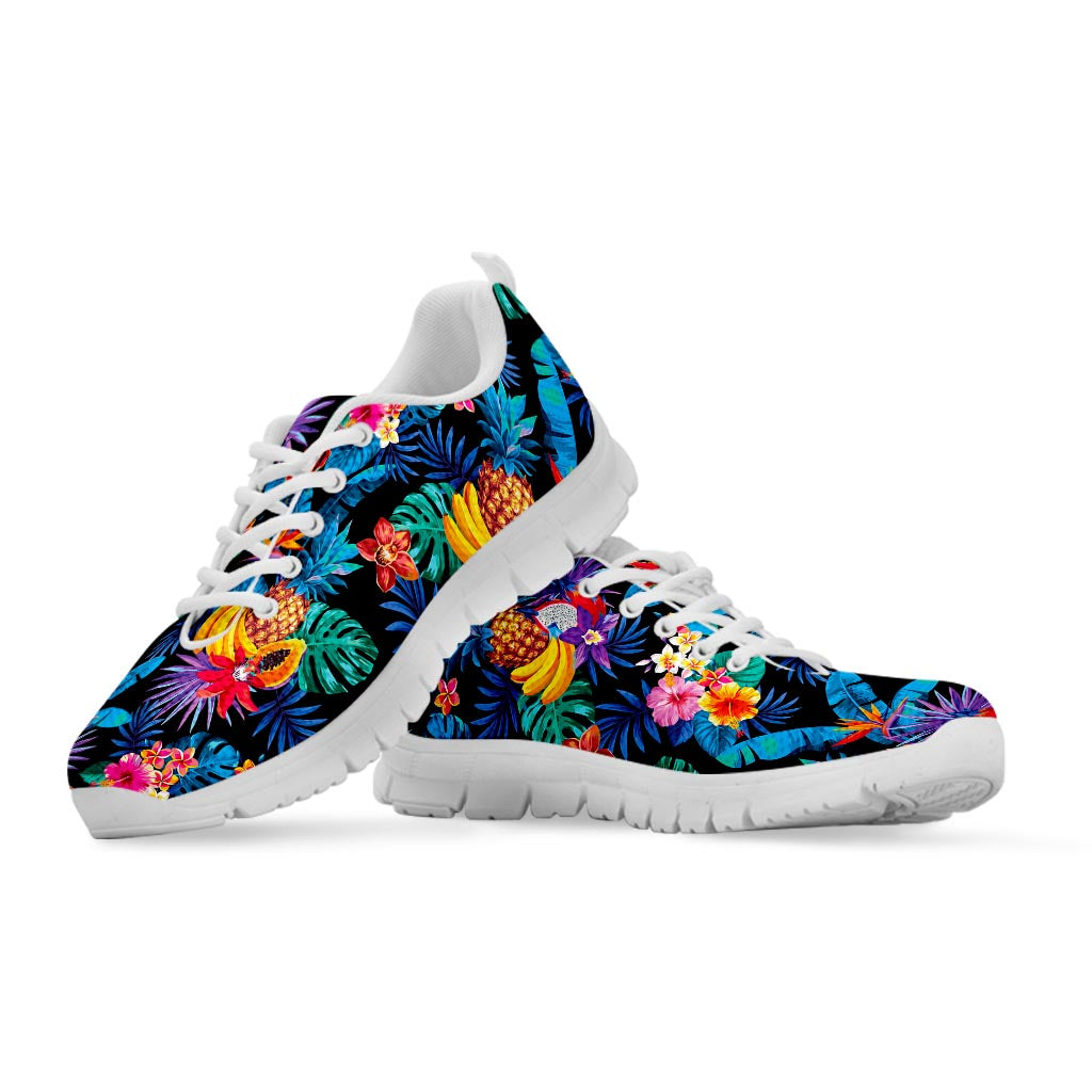 Turquoise Hawaiian Fruits Pattern Print White Running Shoes