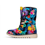 Turquoise Hawaiian Fruits Pattern Print Winter Boots