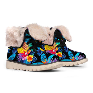 Turquoise Hawaiian Fruits Pattern Print Winter Boots