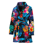 Turquoise Hawaiian Fruits Pattern Print Women's Bathrobe