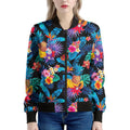 Turquoise Hawaiian Fruits Pattern Print Women's Bomber Jacket