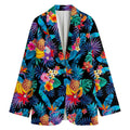 Turquoise Hawaiian Fruits Pattern Print Women's Cotton Blazer