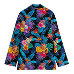 Turquoise Hawaiian Fruits Pattern Print Women's Cotton Blazer