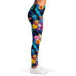 Turquoise Hawaiian Fruits Pattern Print Women's Leggings