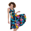 Turquoise Hawaiian Fruits Pattern Print Sleeveless Knee Length Dress