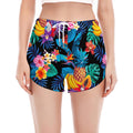 Turquoise Hawaiian Fruits Pattern Print Women's Split Running Shorts
