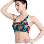 Turquoise Hawaiian Fruits Pattern Print Women's Sports Bra
