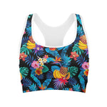 Turquoise Hawaiian Fruits Pattern Print Women's Sports Bra