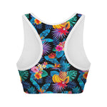 Turquoise Hawaiian Fruits Pattern Print Women's Sports Bra