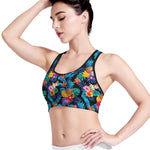 Turquoise Hawaiian Fruits Pattern Print Women's Sports Bra