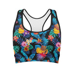 Turquoise Hawaiian Fruits Pattern Print Women's Sports Bra