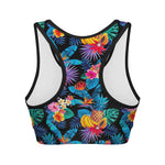 Turquoise Hawaiian Fruits Pattern Print Women's Sports Bra