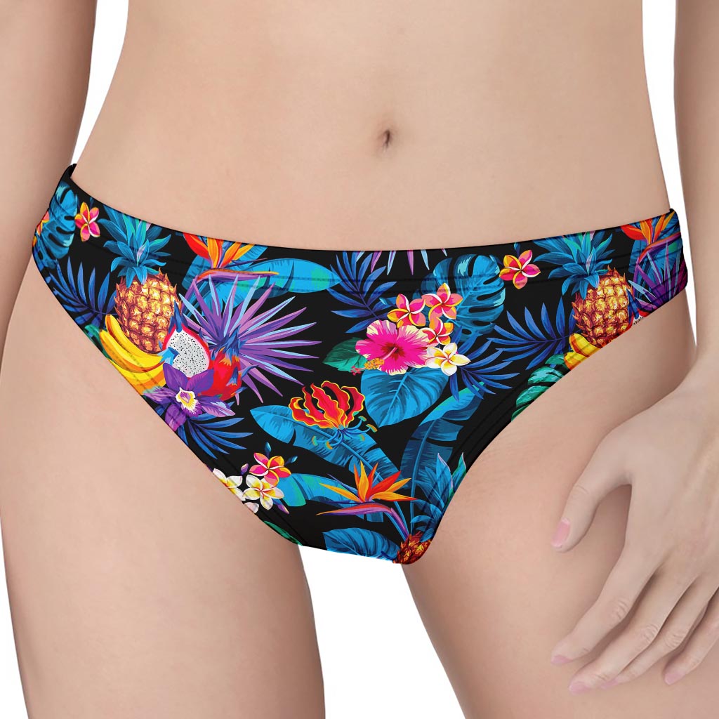 Turquoise Hawaiian Fruits Pattern Print Women's Thong