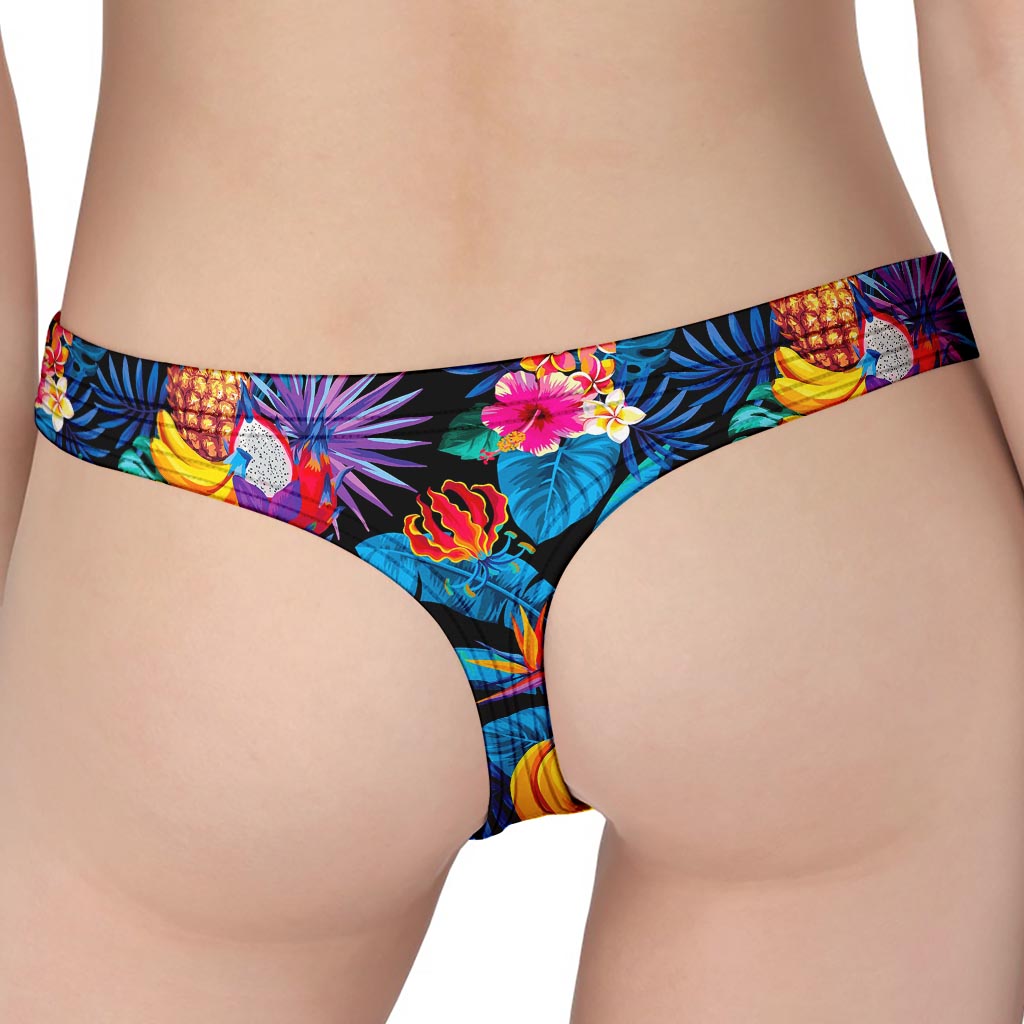 Turquoise Hawaiian Fruits Pattern Print Women's Thong