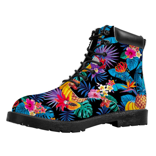 Turquoise Hawaiian Fruits Pattern Print Work Boots