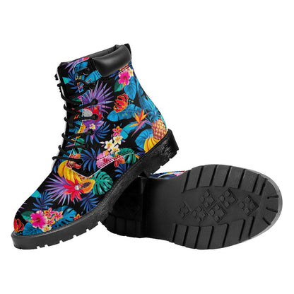 Turquoise Hawaiian Fruits Pattern Print Work Boots