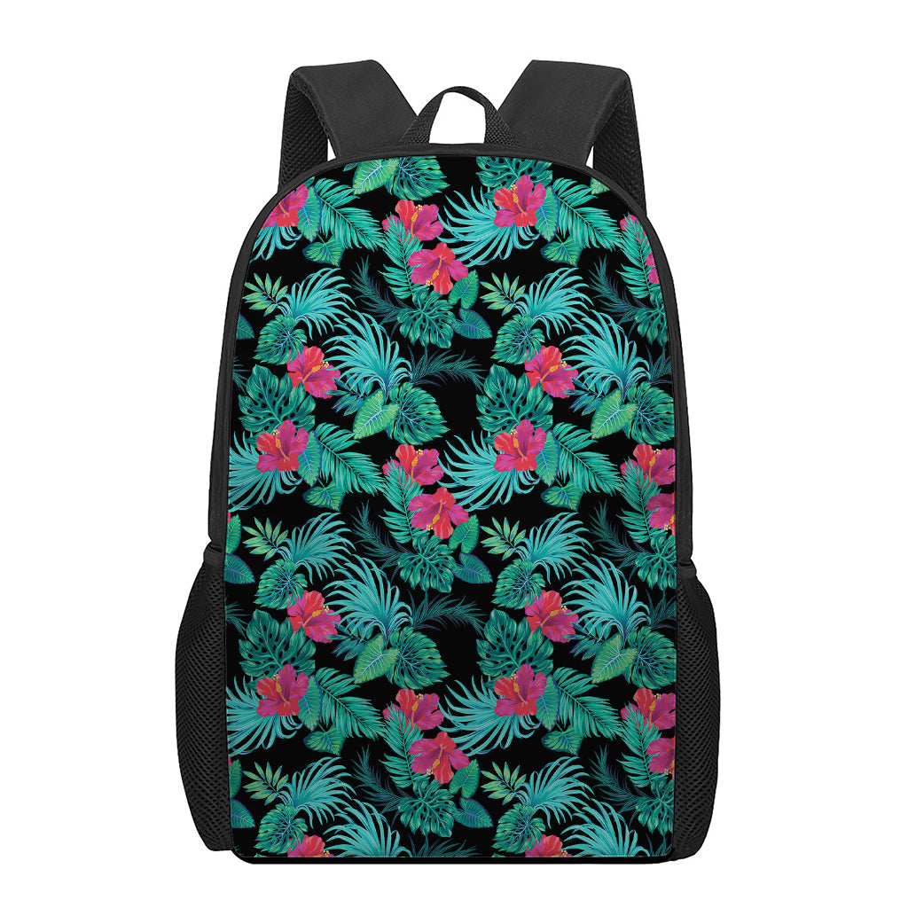 Turquoise Hawaiian Palm Leaves Print 17 Inch Backpack