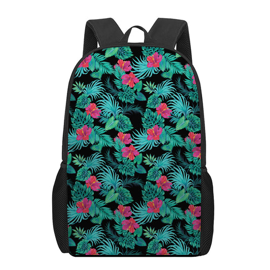 Turquoise Hawaiian Palm Leaves Print 17 Inch Backpack