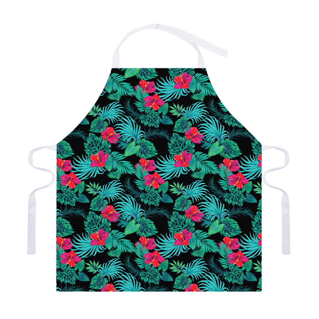 Turquoise Hawaiian Palm Leaves Print Adjustable Apron
