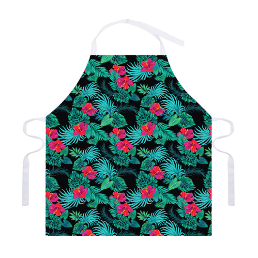 Turquoise Hawaiian Palm Leaves Print Adjustable Apron
