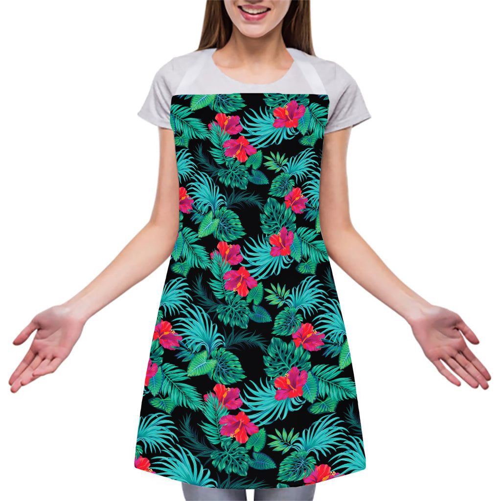Turquoise Hawaiian Palm Leaves Print Adjustable Apron