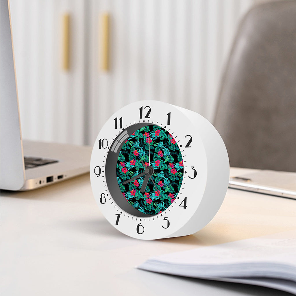 Turquoise Hawaiian Palm Leaves Print Alarm Clock