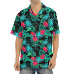 Turquoise Hawaiian Palm Leaves Print Aloha Shirt