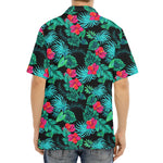 Turquoise Hawaiian Palm Leaves Print Aloha Shirt
