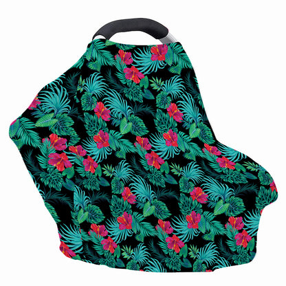 Turquoise Hawaiian Palm Leaves Print Baby Seat Cover