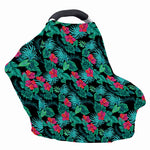 Turquoise Hawaiian Palm Leaves Print Baby Seat Cover