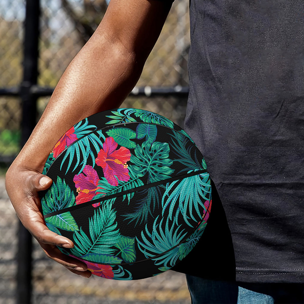Turquoise Hawaiian Palm Leaves Print Basketball