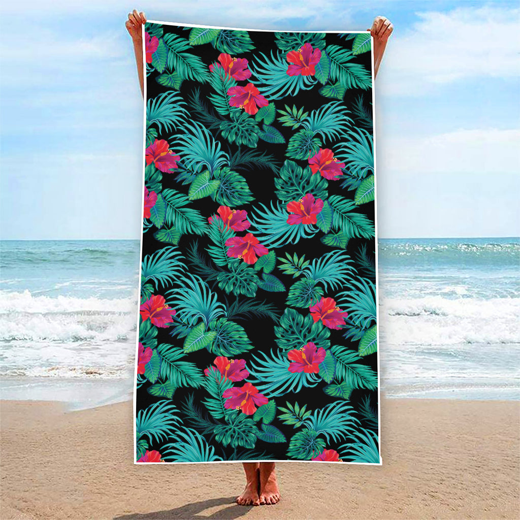 Turquoise Hawaiian Palm Leaves Print Beach Towel
