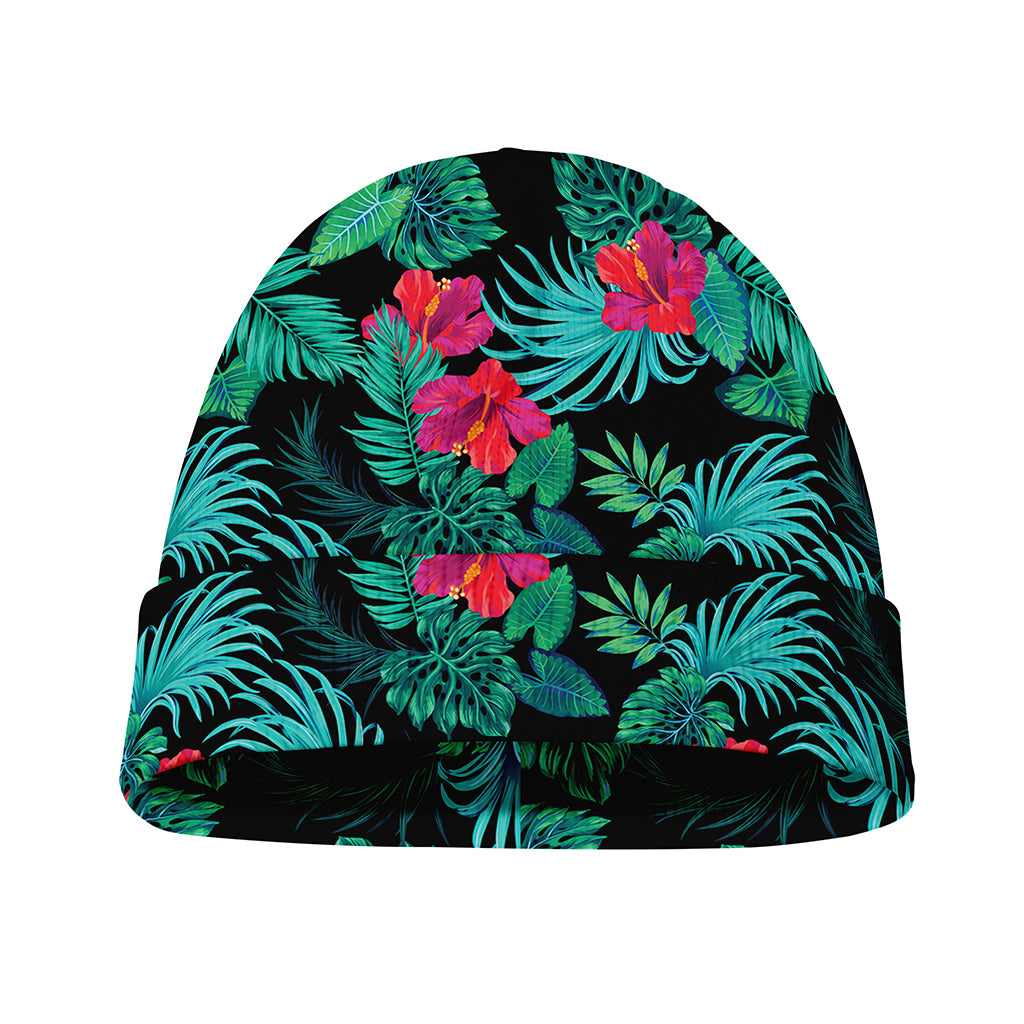 Turquoise Hawaiian Palm Leaves Print Beanie
