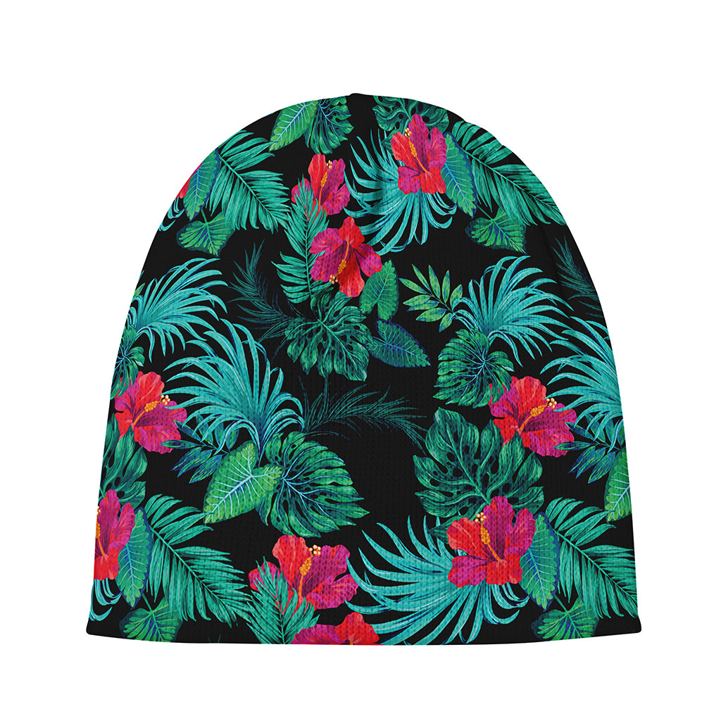 Turquoise Hawaiian Palm Leaves Print Beanie
