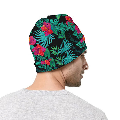 Turquoise Hawaiian Palm Leaves Print Beanie