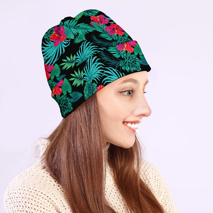 Turquoise Hawaiian Palm Leaves Print Beanie